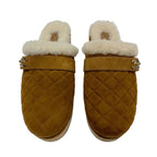 Chanel Sandals Shoes Suede Mouton Cork Brown Gold Sabot Mule Turnlock Coco Mark — view 2