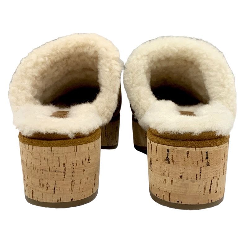 Chanel Sandals Shoes Suede Mouton Cork Brown Gold Sabot Mule Turnlock Coco Mark — view 5
