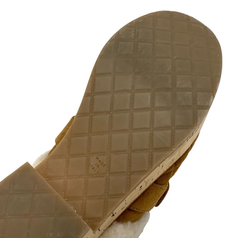Chanel Sandals Shoes Suede Mouton Cork Brown Gold Sabot Mule Turnlock Coco Mark — view 8