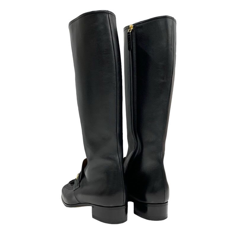 Gucci Boots Long Shoes Leather Black Gold Tassel Sherry Line — view 4