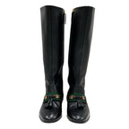 Gucci Boots Long Shoes Leather Black Gold Tassel Sherry Line — view 2