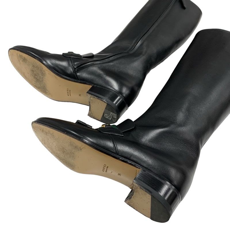 Gucci Boots Long Shoes Leather Black Gold Tassel Sherry Line — view 6