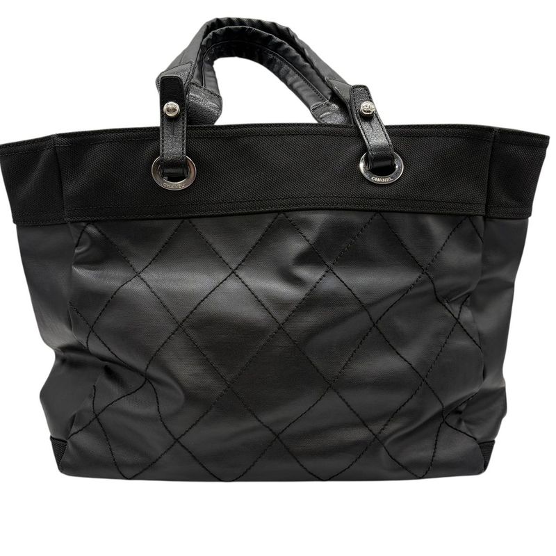 Chanel Tote Paris Biarritz MM Black Silver 3421 — view 3