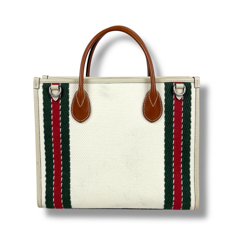 Gucci Interlocking Logo Embroidery 2-Way Tote Bag Sherry Line Ivory — view 3
