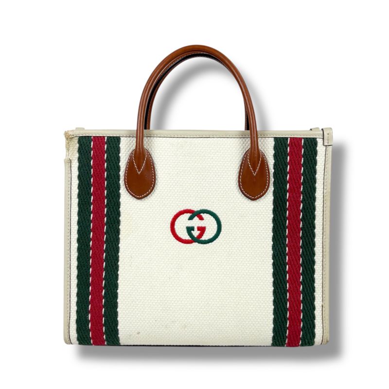 Gucci Interlocking Logo Embroidery 2-Way Tote Bag Sherry Line Ivory — view 2