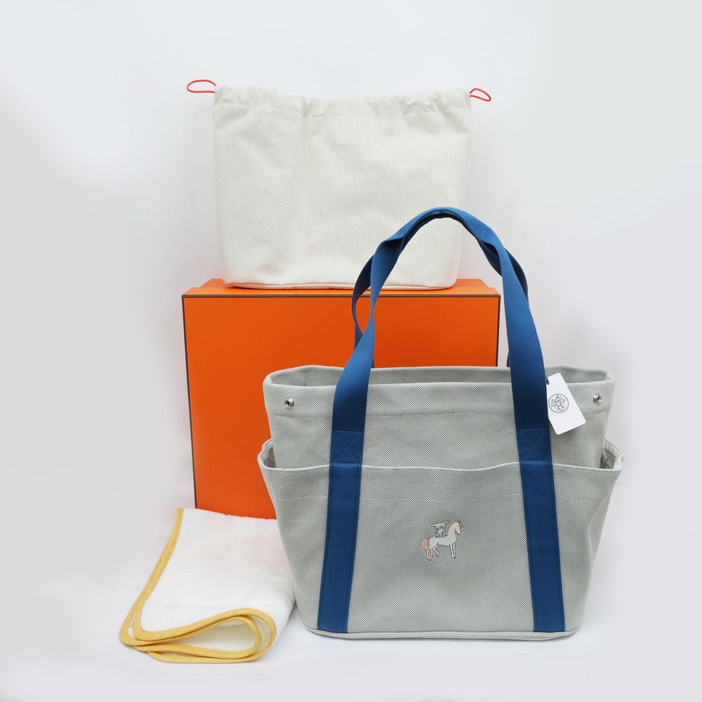 Hermes Cabrio Mother's Bag Blue Nattier Toile Ash Tote Canvas — view 2