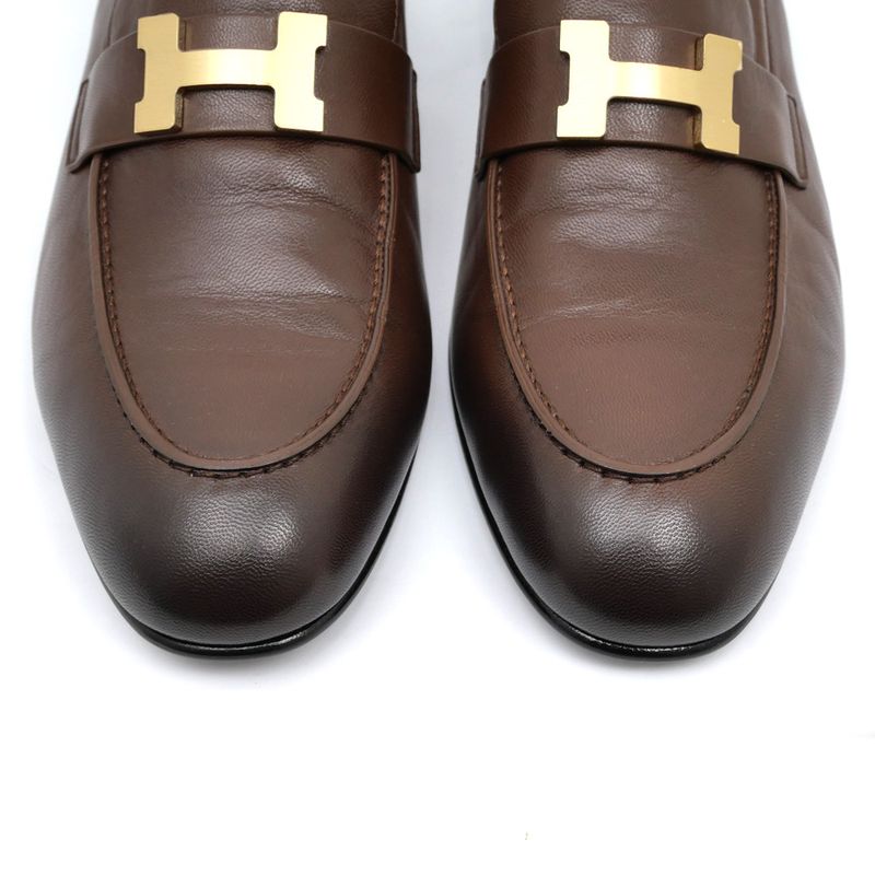 Hermes Moccasins Paris Loafers Brown Gradient Gold Hardware Size 42 1 2 — view 5