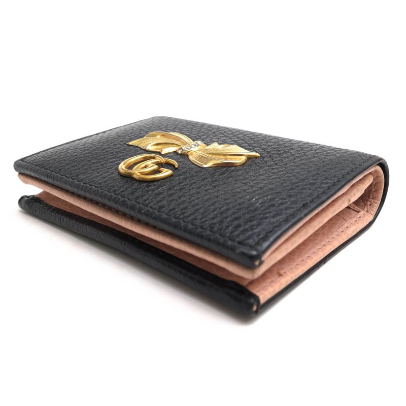 Gucci Wallet Women Leather Black bow Compact GG Marmont — view 3