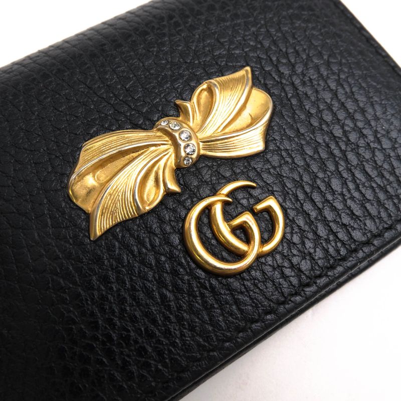 Gucci Wallet Women Leather Black bow Compact GG Marmont — view 5
