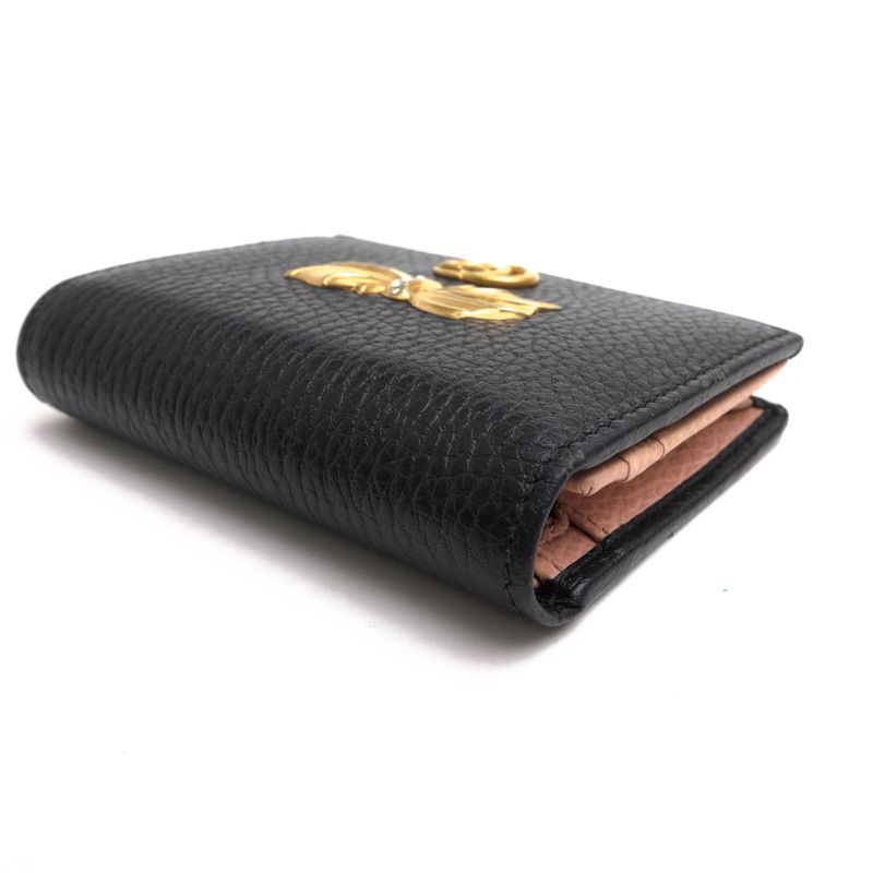 Gucci Wallet Women Leather Black bow Compact GG Marmont — view 4