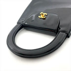 Chanel CC Logo Turnlock Patent Hand Bag Black Bag — view 7