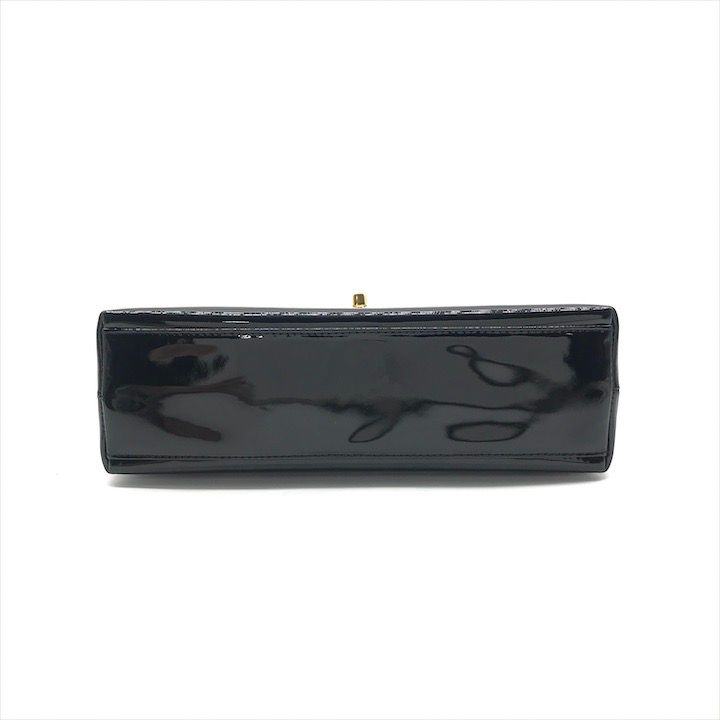 Chanel CC Logo Turnlock Patent Hand Bag Black Bag — view 4