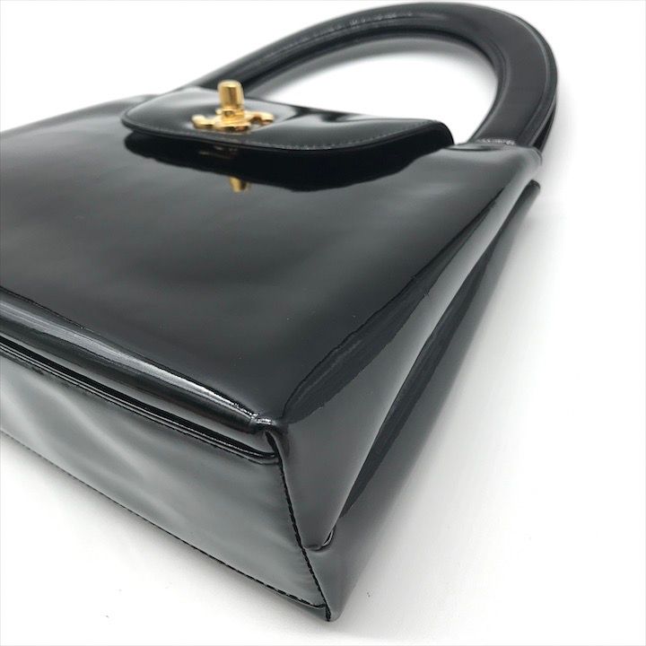 Chanel CC Logo Turnlock Patent Hand Bag Black Bag — view 5