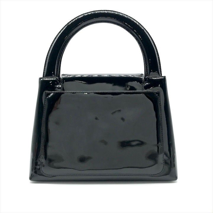 Chanel CC Logo Turnlock Patent Hand Bag Black Bag — view 2
