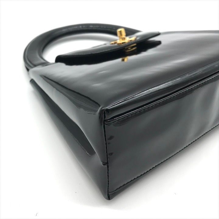 Chanel CC Logo Turnlock Patent Hand Bag Black Bag — view 6