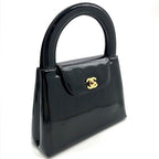 Chanel CC Logo Turnlock Patent Hand Bag Black Bag — view 3