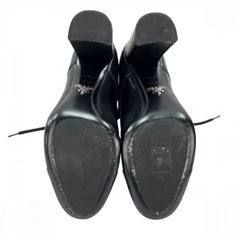 Prada Boots High Heel Lace Up 37 1 2 Leather Black Winter — view 5