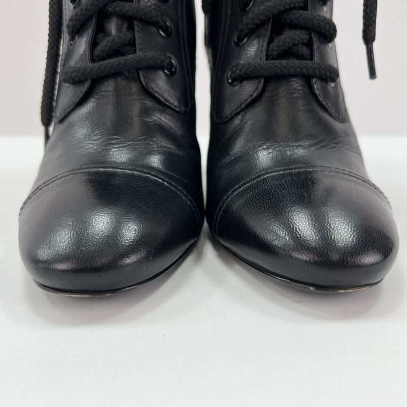 Prada Boots High Heel Lace Up 37 1 2 Leather Black Winter — view 9