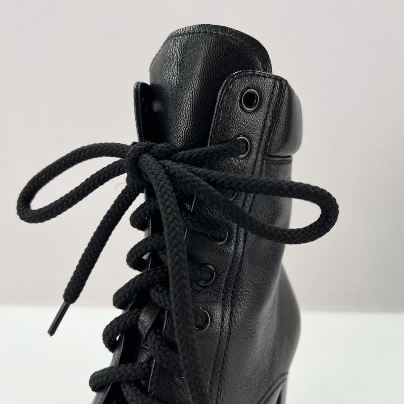 Prada Boots High Heel Lace Up 37 1 2 Leather Black Winter — view 8