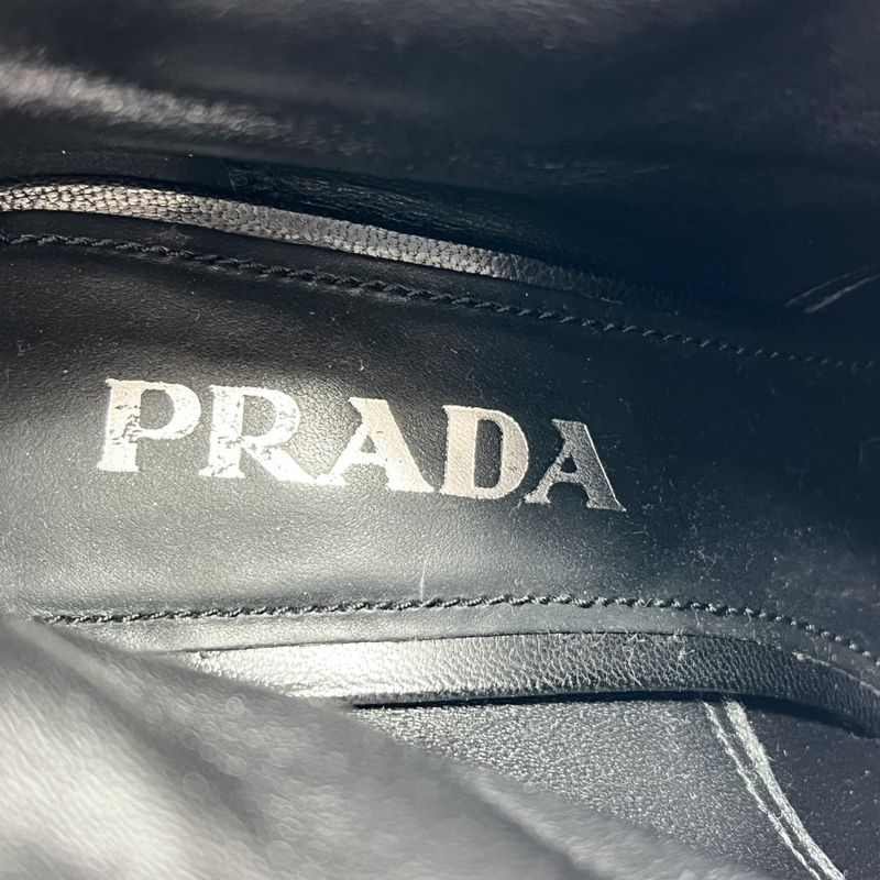 Prada Boots High Heel Lace Up 37 1 2 Leather Black Winter — view 6