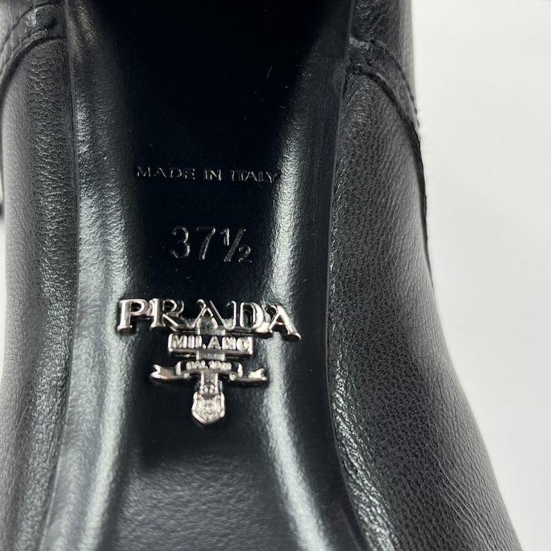 Prada Boots High Heel Lace Up 37 1 2 Leather Black Winter — view 7