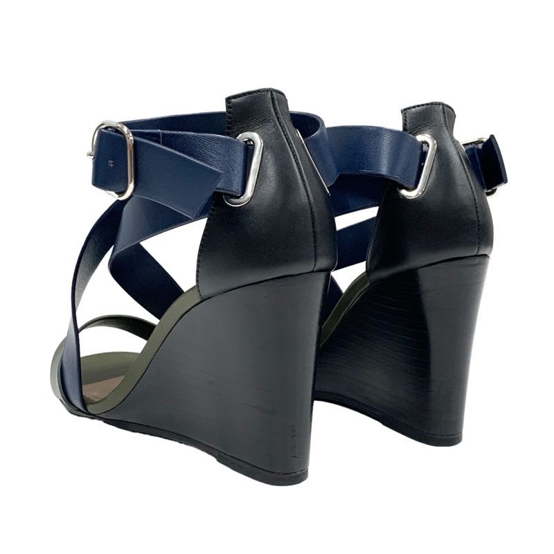 Hermes Sandals Shoes Leather Navy Khaki Black Wedge Sole — view 4