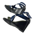 Hermes Sandals Shoes Leather Navy Khaki Black Wedge Sole — view 6