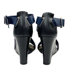 Hermes Sandals Shoes Leather Navy Khaki Black Wedge Sole — view 5