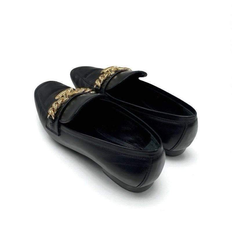 Louis Vuitton Upper Case Line Loafers Leather Shoes Black Gold Chain — view 4
