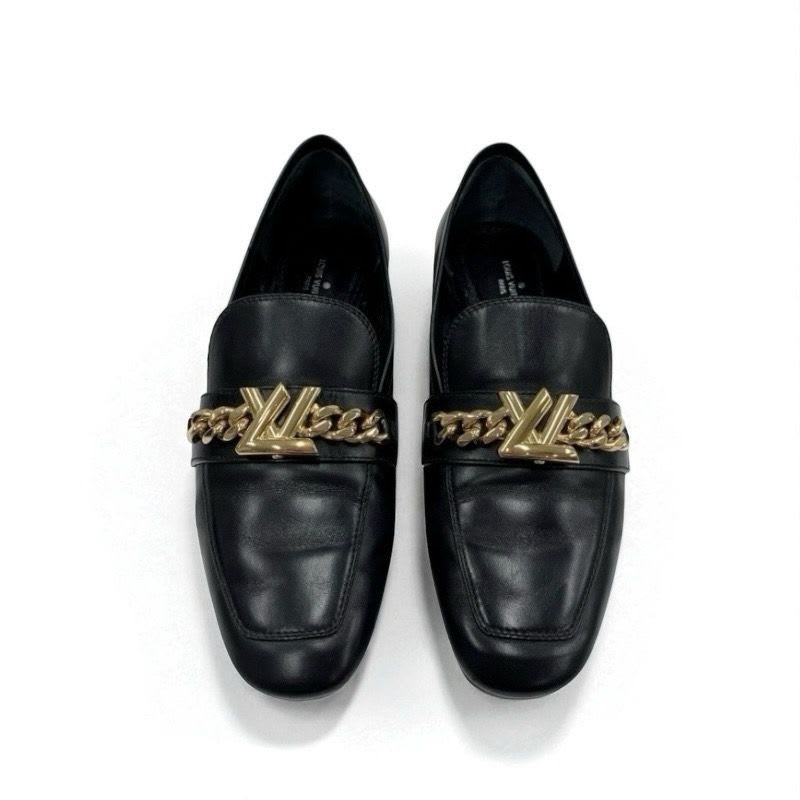 Louis Vuitton Upper Case Line Loafers Leather Shoes Black Gold Chain — view 2
