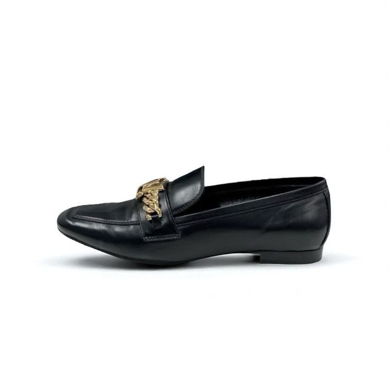 Louis Vuitton Upper Case Line Loafers Leather Shoes Black Gold Chain — view 3