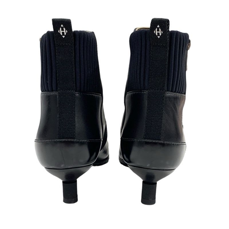 Hermes Boots Short Shoes Leather Fabric Black Silver Belt — view 5