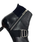 Hermes Boots Short Shoes Leather Fabric Black Silver Belt — view 9