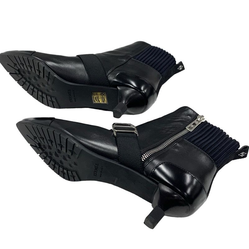 Hermes Boots Short Shoes Leather Fabric Black Silver Belt — view 6