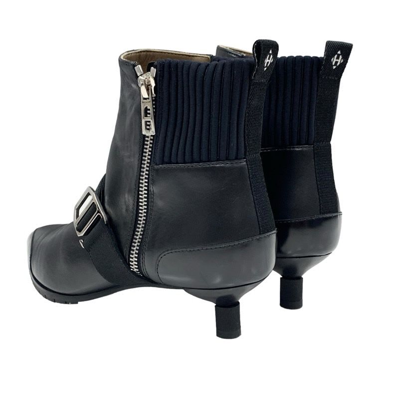 Hermes Boots Short Shoes Leather Fabric Black Silver Belt — view 4