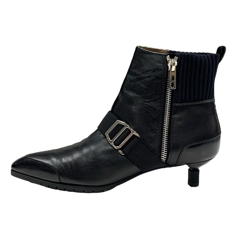 Hermes Boots Short Shoes Leather Fabric Black Silver Belt — view 3