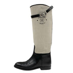 Hermes Jumping Boots Long Shoes Canvas Leather Beige Black Silver Kelly — view 3