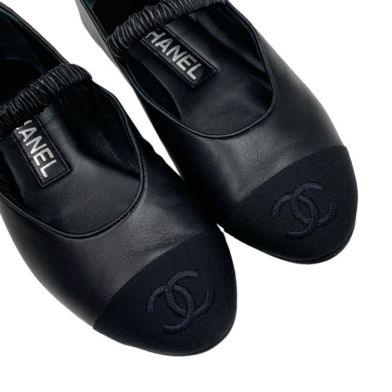 Chanel Flat Shoes Leather Fabric Black Mary Jane Coco Mark Ballet — view 8