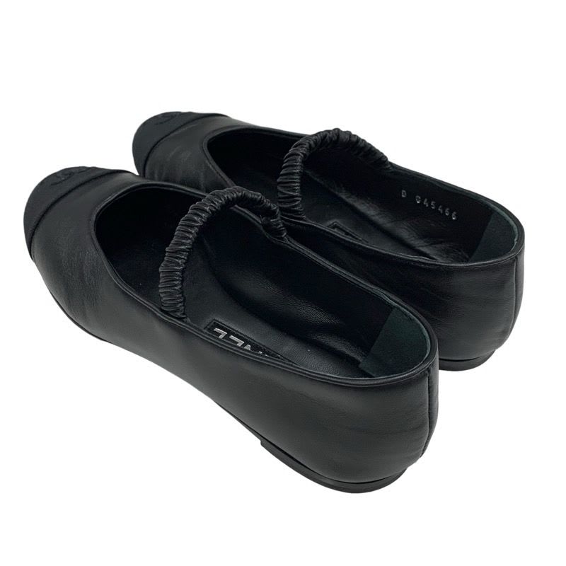 Chanel Flat Shoes Leather Fabric Black Mary Jane Coco Mark Ballet — view 4