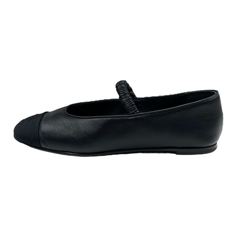 Chanel Flat Shoes Leather Fabric Black Mary Jane Coco Mark Ballet — view 3