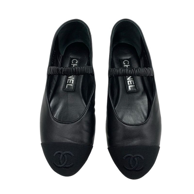 Chanel Flat Shoes Leather Fabric Black Mary Jane Coco Mark Ballet — view 2