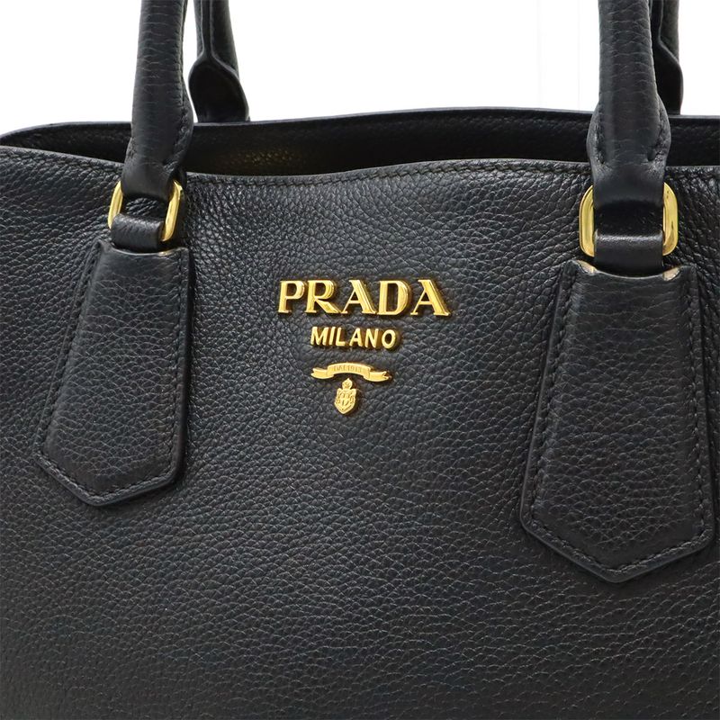 Prada Tote 2-Way Shoulder Bag Leather Black Gold Hardware 1 Ba239 — view 8