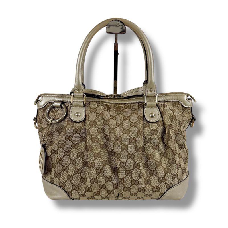Gucci Sookie 2-Way Shoulder Bag Handbag GG Canvas Gold with Brown Charm — view 2