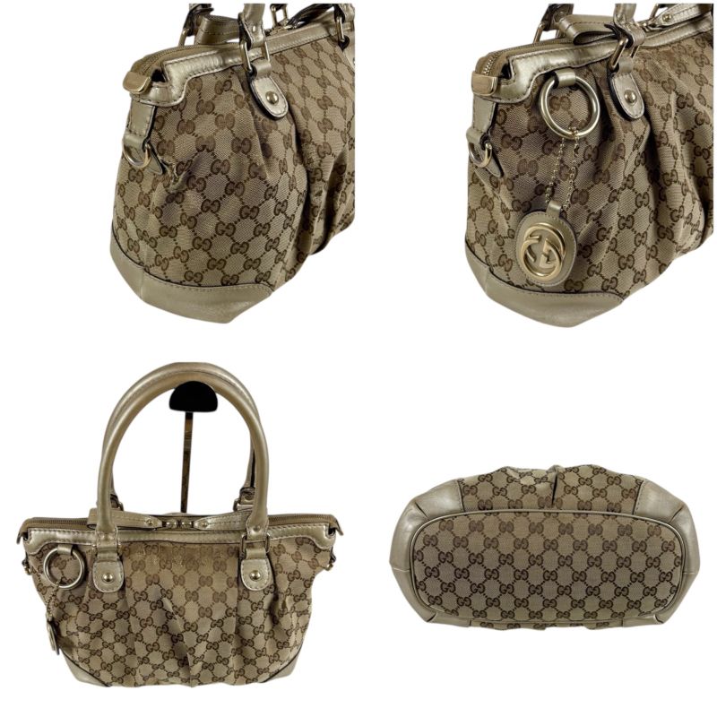 Gucci Sookie 2-Way Shoulder Bag Handbag GG Canvas Gold with Brown Charm — view 4