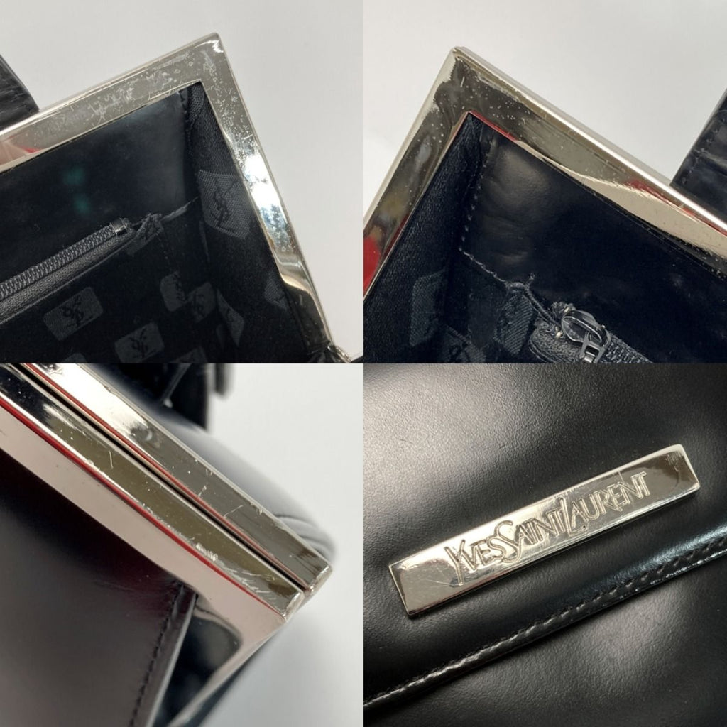 Yves Saint Laurent Clasp Handbag Black Leather Hotei — view 5