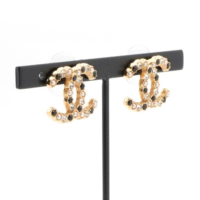 Chanel Earrings Gold Coco Mark Rhinestone — view 8