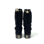 Chanel Boots Long Shoes Suede Shearling Black Gold Coco Mark Studs Lace Up — view 5