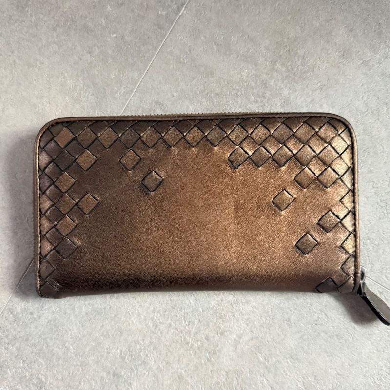 Bottega Veneta Intrecciato Round Zipper Long Wallet Bronze Leather Men — view 6