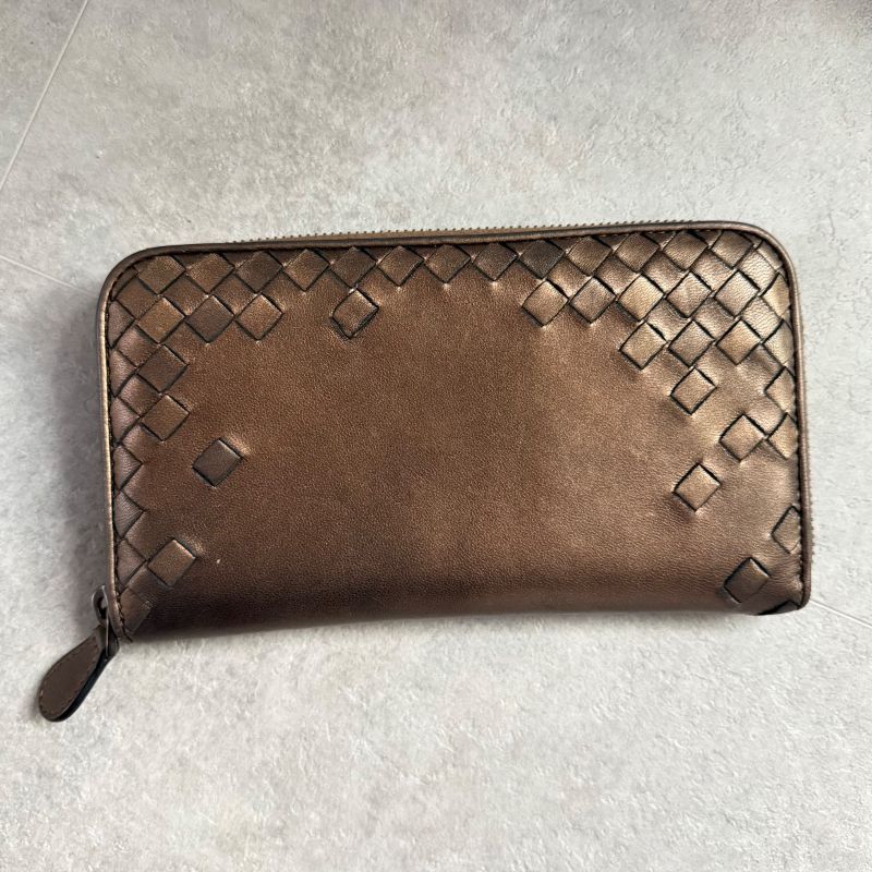Bottega Veneta Intrecciato Round Zipper Long Wallet Bronze Leather Men — view 5