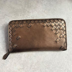 Bottega Veneta Intrecciato Round Zipper Long Wallet Bronze Leather Men — view 5